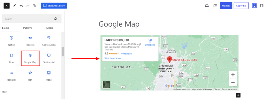 Adding Google Map Block