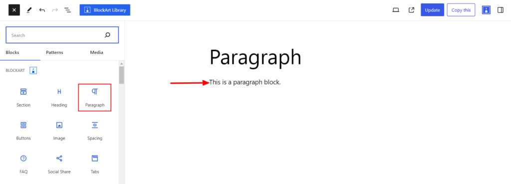 Adding Paragraph Block