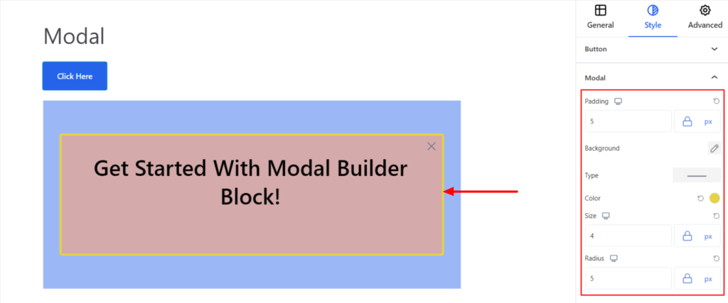 Styling of Modal Block