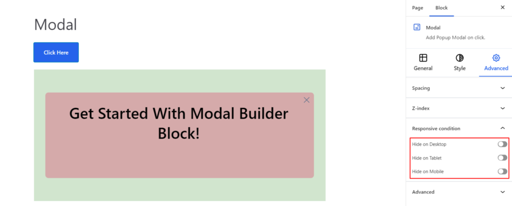 Enable/Disable Block Responsive Condition